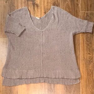 Free People Oversized Chunky Knit V-Neck Sweater - Taupe